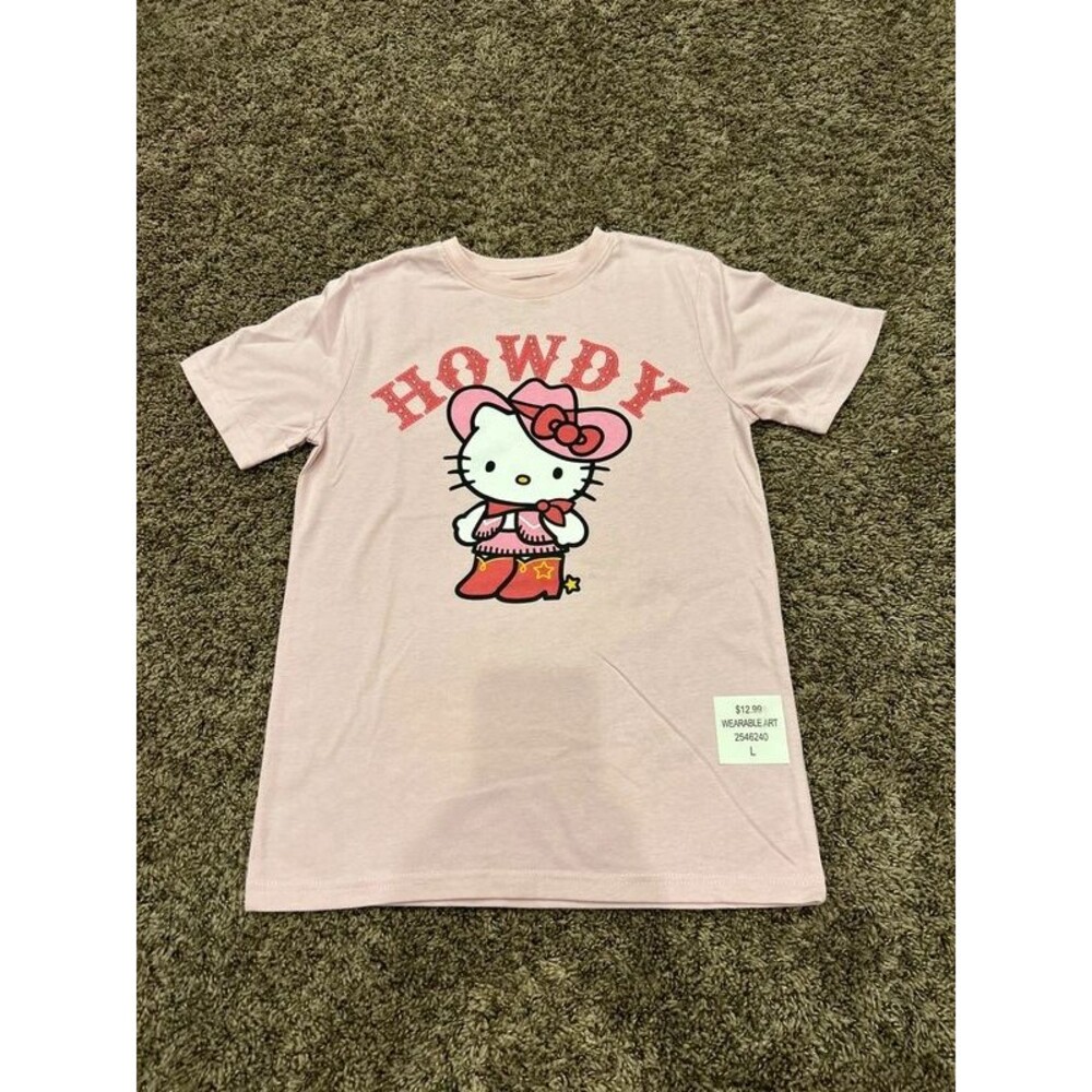 Girl’s Hello Kitty Cowgirl Howdy Pink T-Shirt with Bedazzled Lettering